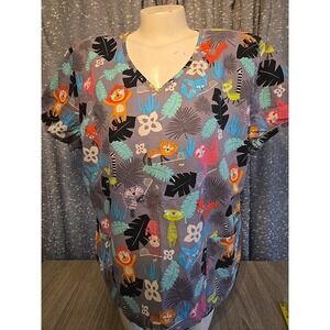 ScrubStar Short Sleeve Scrub Size XL. Sloth & Jungle Print